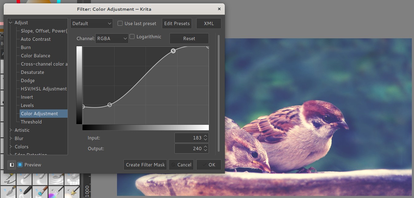 The Nashville filter in Krita stepbystep Sinestesia